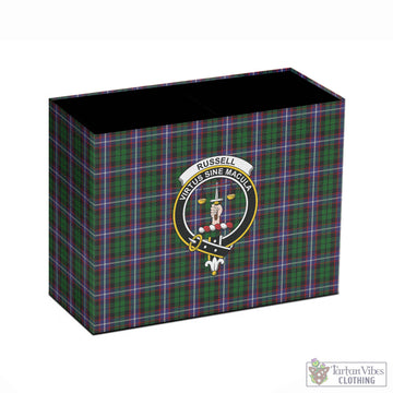 Russell Tartan Pen Holder with Family Crest