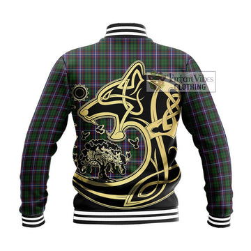 Russell Tartan Baseball Jacket with Family Crest Celtic Wolf Style