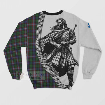 Russell Tartan Clan Crest Sweatshirt with Highlander Warrior Celtic Style