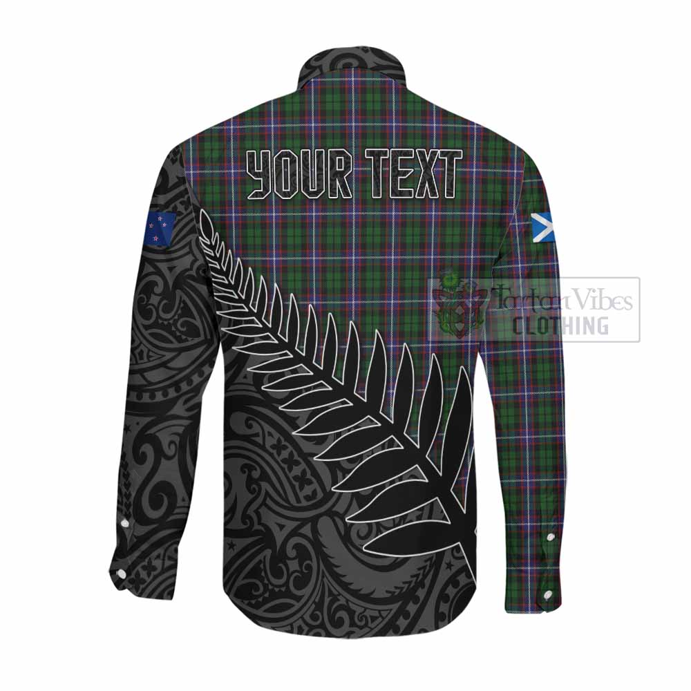 Tartan Vibes Clothing Russell Crest Tartan Long Sleeve Button Shirt with New Zealand Silver Fern Half Style