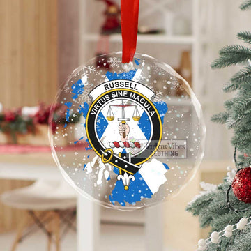 Russell Clan Crest Christmas Glass Ornament with Scotland Map - 2D-tartanvibesclothing