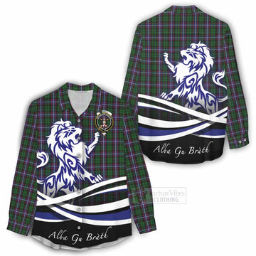 Russell Tartan Women's Casual Shirt with Alba Gu Brath Regal Lion Emblem