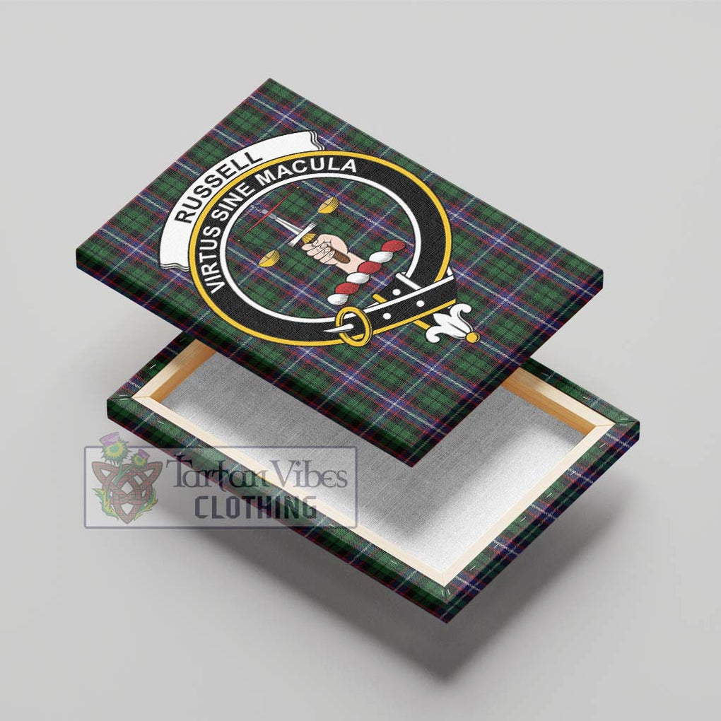 Russell Tartan Canvas Print Wall Art with Family Crest - Tartan Vibes Clothing