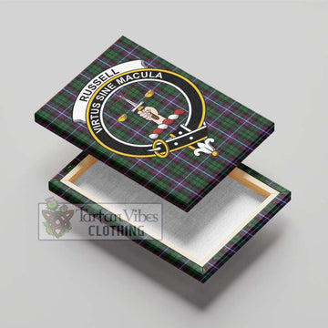 Russell Tartan Canvas Print Wall Art with Family Crest