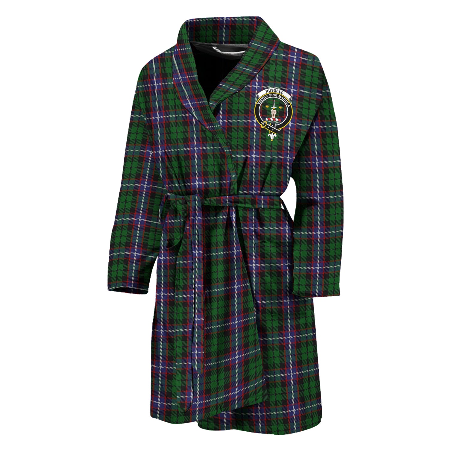 Russell Tartan Bathrobe with Family Crest Unisex M - Tartan Vibes Clothing