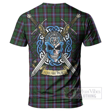 Russell Tartan T-Shirt with Family Crest Celtic Skull Style