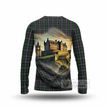 Russell Tartan Family Crest Long Sleeve T-Shirt with Scottish Ancient Castle Style - Tartan Vibes Clothing