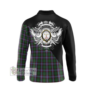 Russell Tartan Long Sleeve Polo Shirt with Family Crest and Military Logo Style - Tartan Vibes Clothing