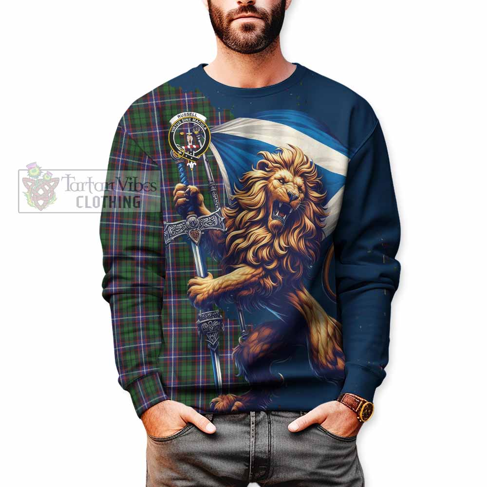 Tartan Vibes Clothing Russell Tartan Family Crest Sweatshirt with Scottish Majestic Lion