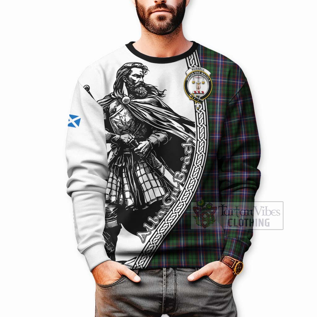 Tartan Vibes Clothing Russell Tartan Clan Crest Sweatshirt with Highlander Warrior Celtic Style