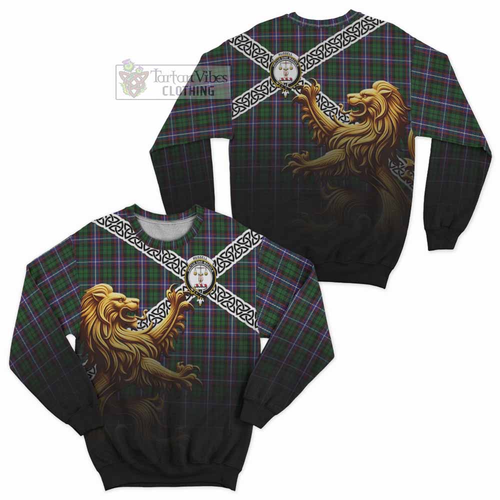 Russell Crest Tartan Sweatshirt with Golden Lion Emblem Celtic Style - Tartan Vibes Clothing