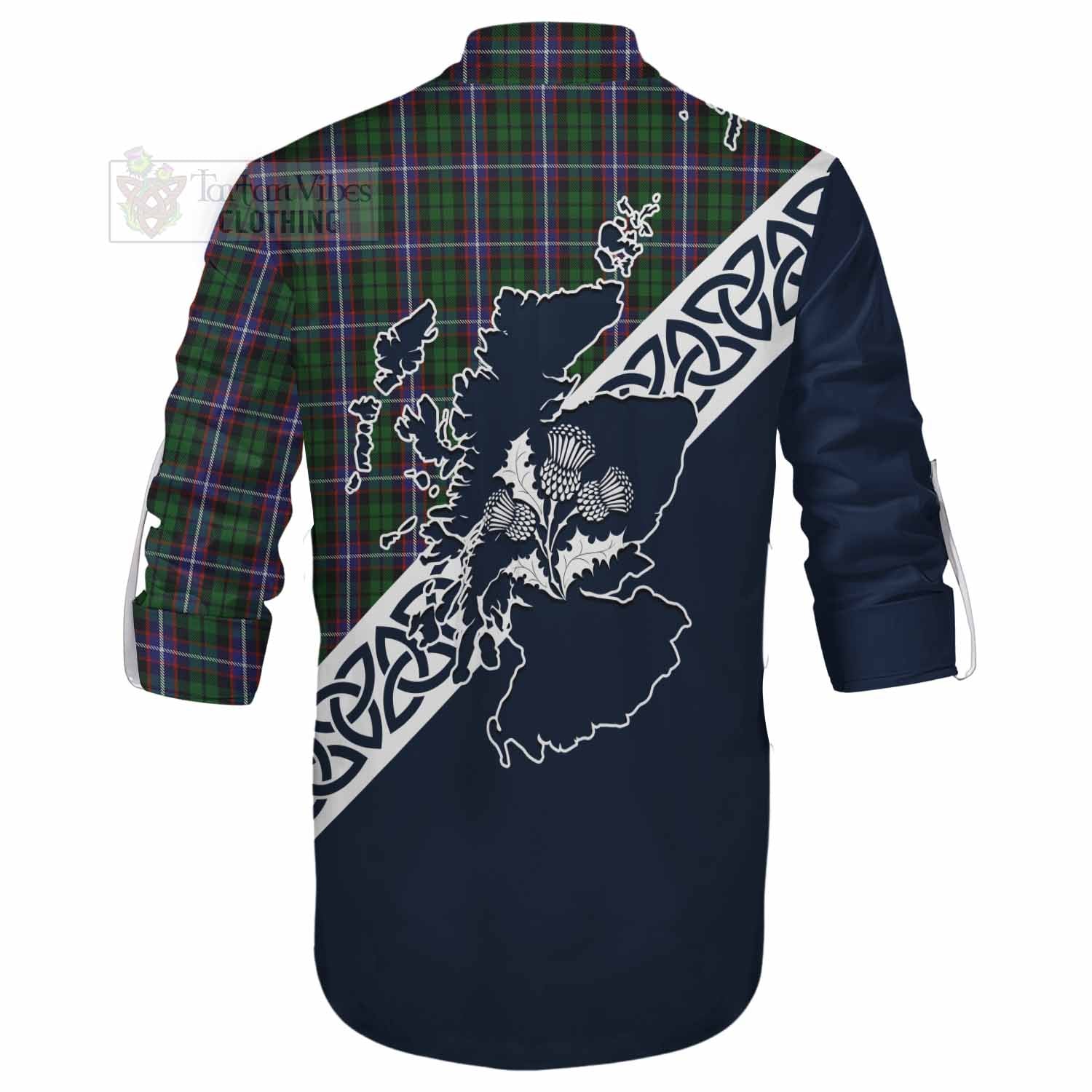 Tartan Vibes Clothing Russell Tartan Ghillie Kilt Shirt Featuring Thistle and Scotland Map