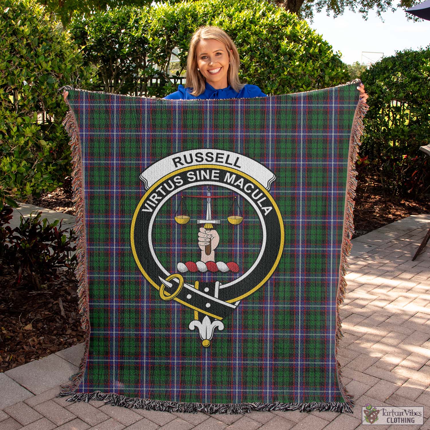 Tartan Vibes Clothing Russell Tartan Woven Blanket with Family Crest