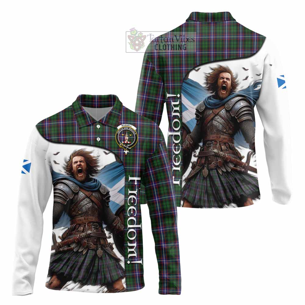 Tartan Vibes Clothing Russell Crest Tartan Long Sleeve Polo Shirt Inspired by the Freedom of Scottish Warrior