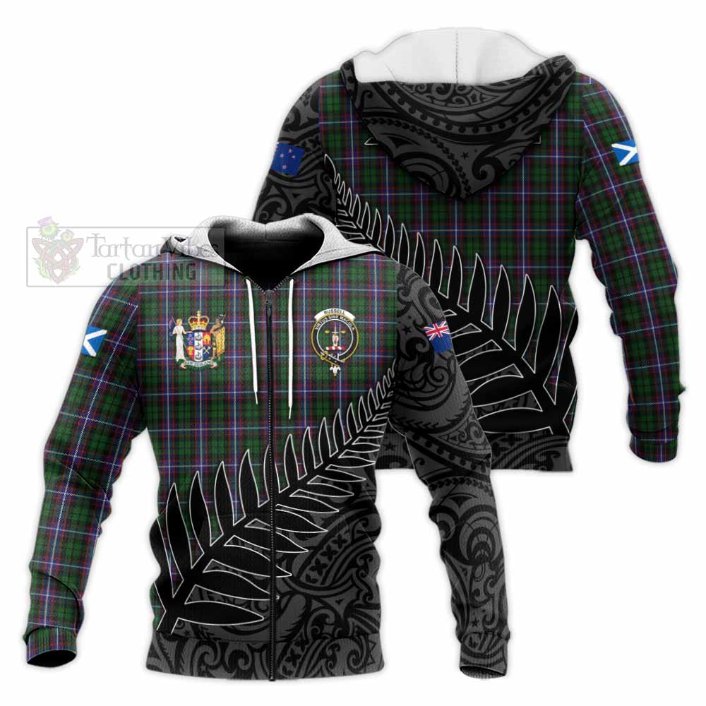 Tartan Vibes Clothing Russell Crest Tartan Knitted Hoodie with New Zealand Silver Fern Half Style