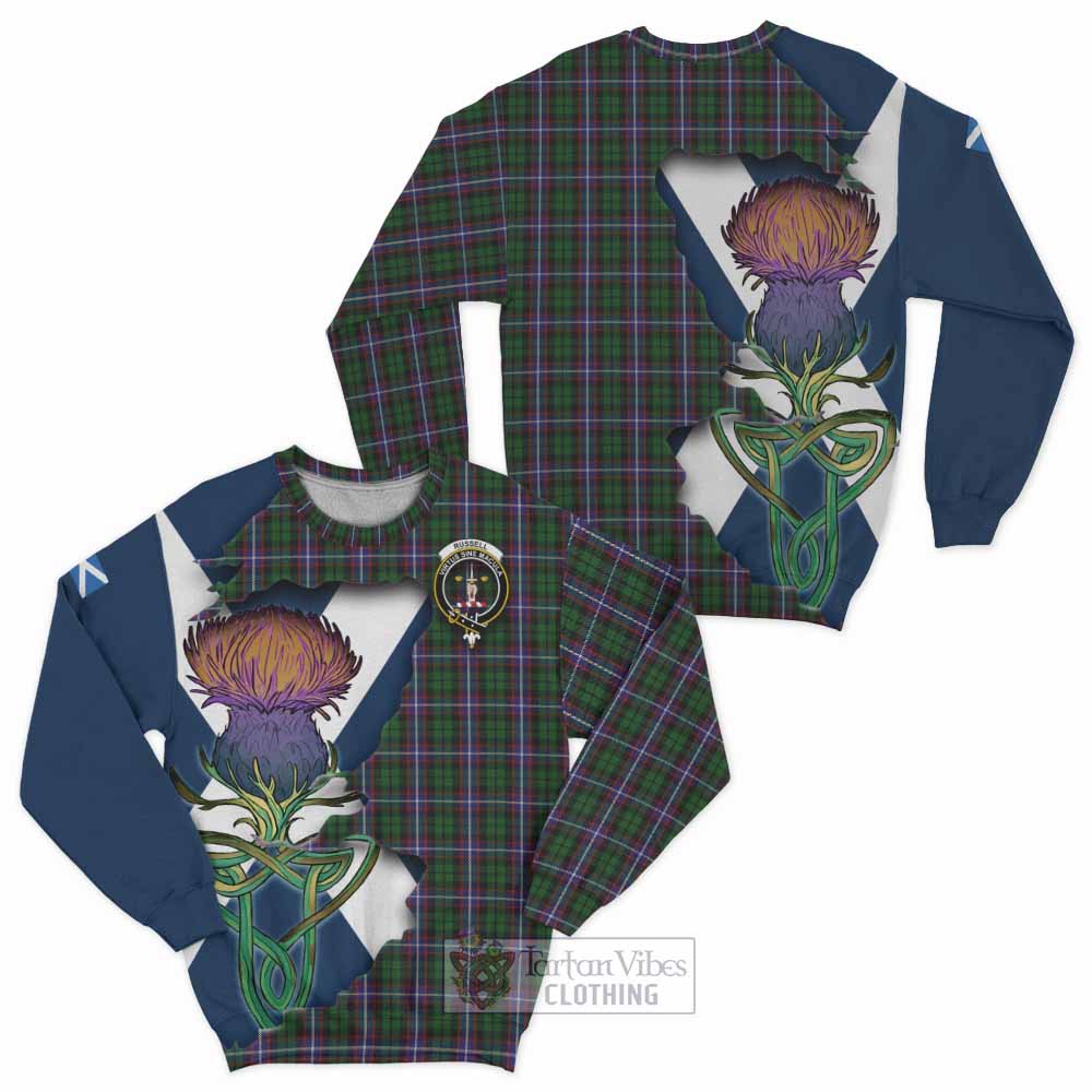 Russell Tartan Family Crest Sweatshirt Scottish Thistle Celtic Inspired - Tartan Vibes Clothing