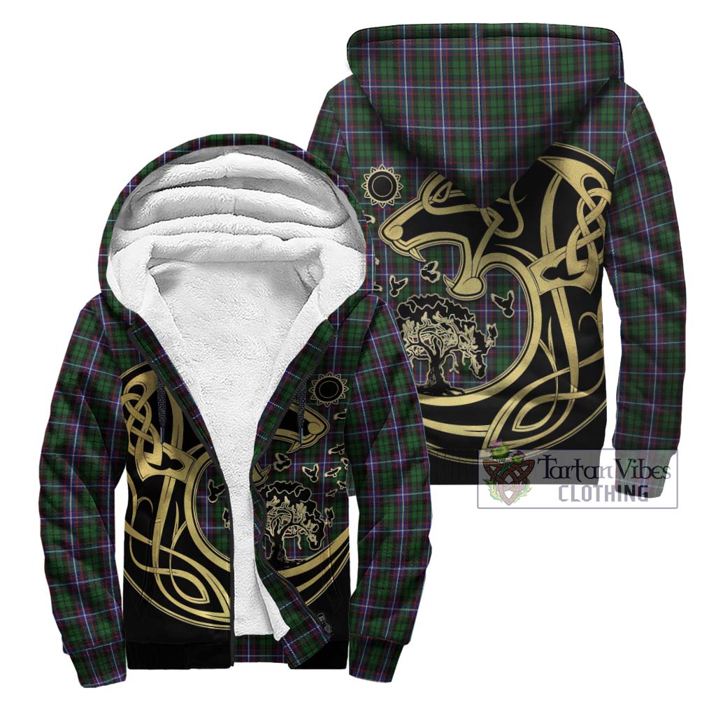 Tartan Vibes Clothing Russell Tartan Sherpa Hoodie with Family Crest Celtic Wolf Style