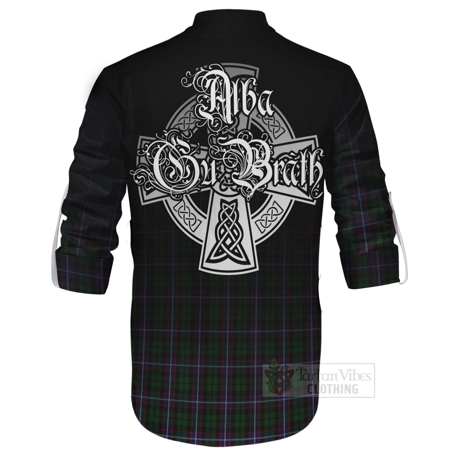 Tartan Vibes Clothing Russell Tartan Ghillie Kilt Shirt Featuring Alba Gu Brath Family Crest Celtic Inspired