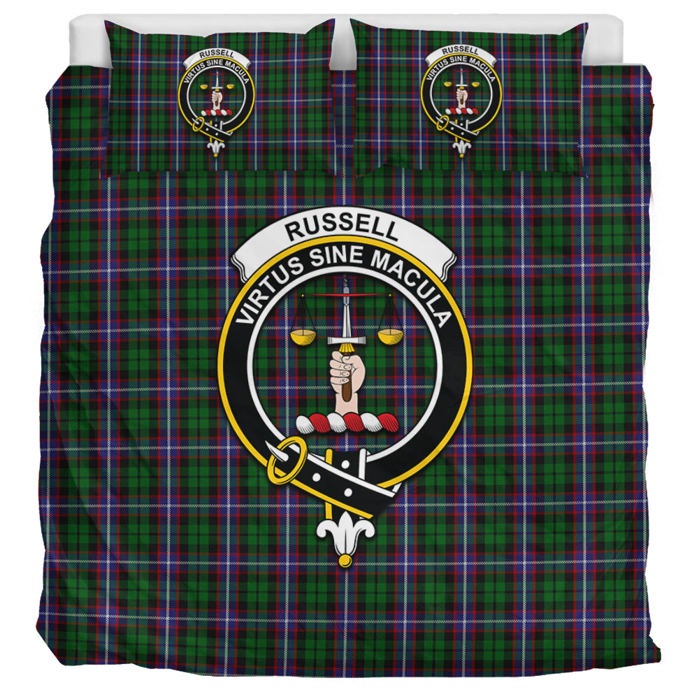 Russell Tartan Bedding Set with Family Crest - Tartan Vibes Clothing