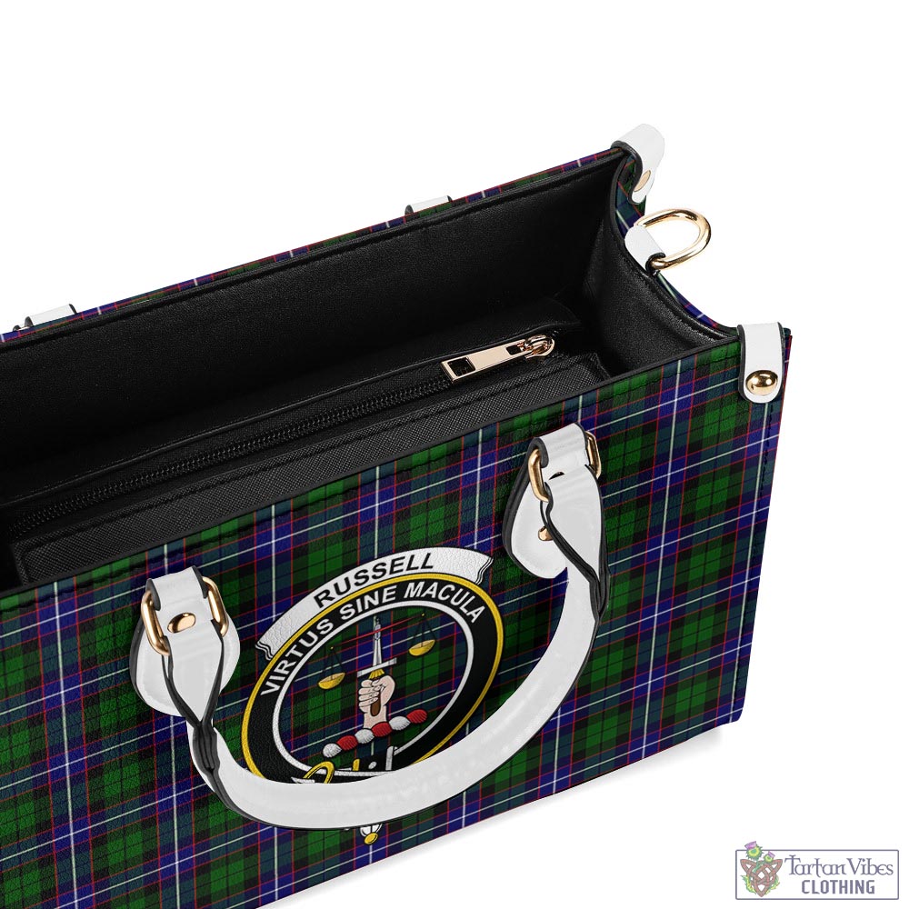 Tartan Vibes Clothing Russell Modern Tartan Luxury Leather Handbags with Family Crest