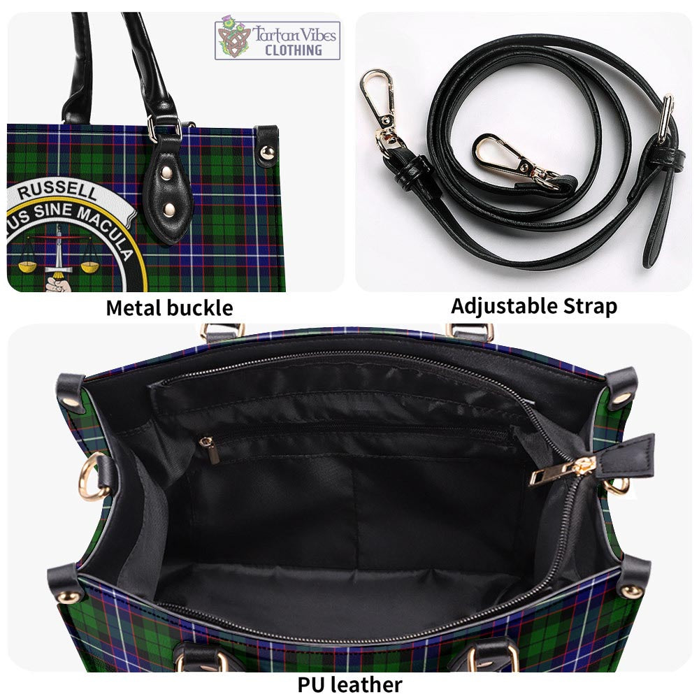 Tartan Vibes Clothing Russell Modern Tartan Luxury Leather Handbags with Family Crest