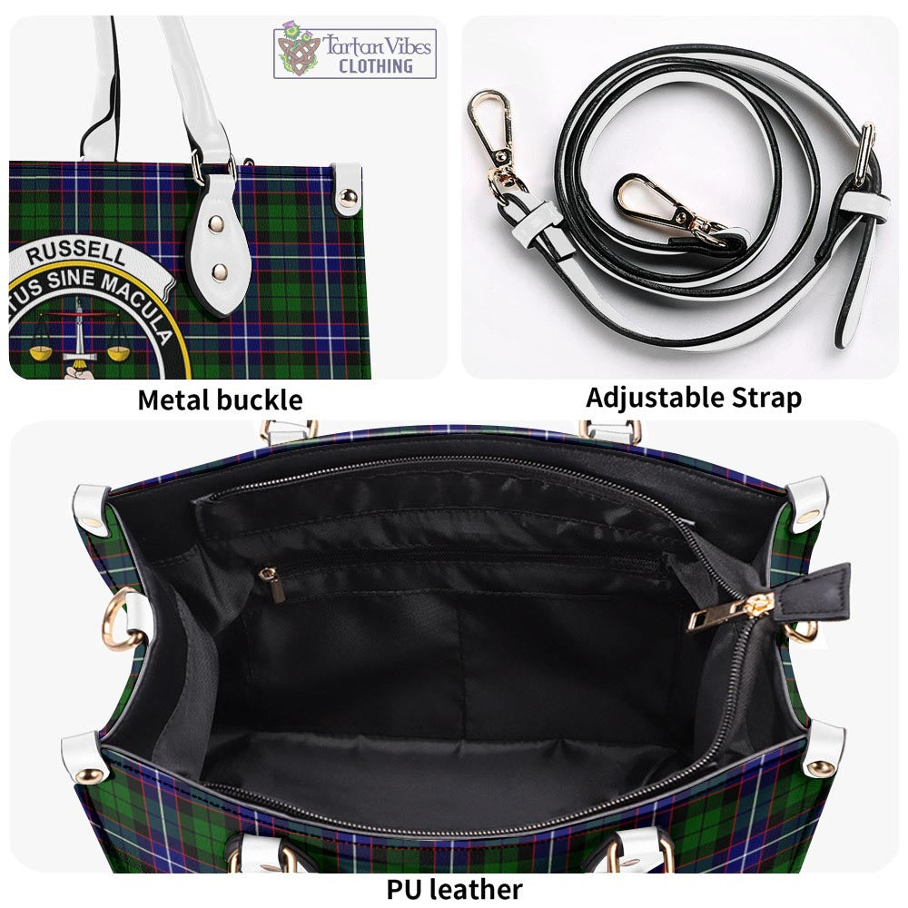 Tartan Vibes Clothing Russell Modern Tartan Luxury Leather Handbags with Family Crest