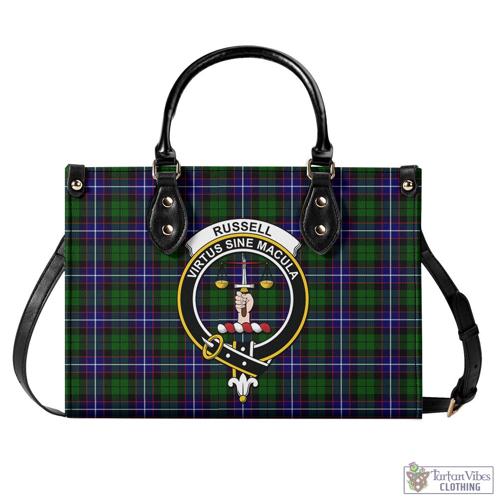 Tartan Vibes Clothing Russell Modern Tartan Luxury Leather Handbags with Family Crest