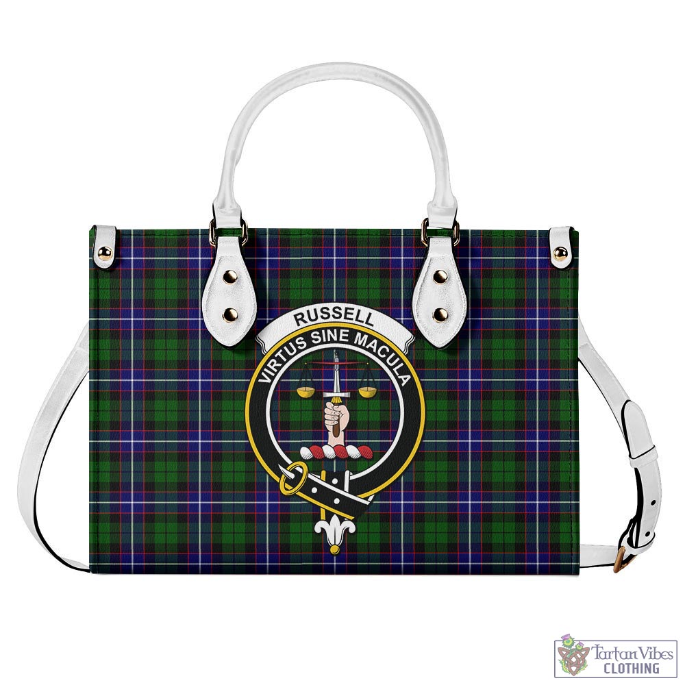 Tartan Vibes Clothing Russell Modern Tartan Luxury Leather Handbags with Family Crest