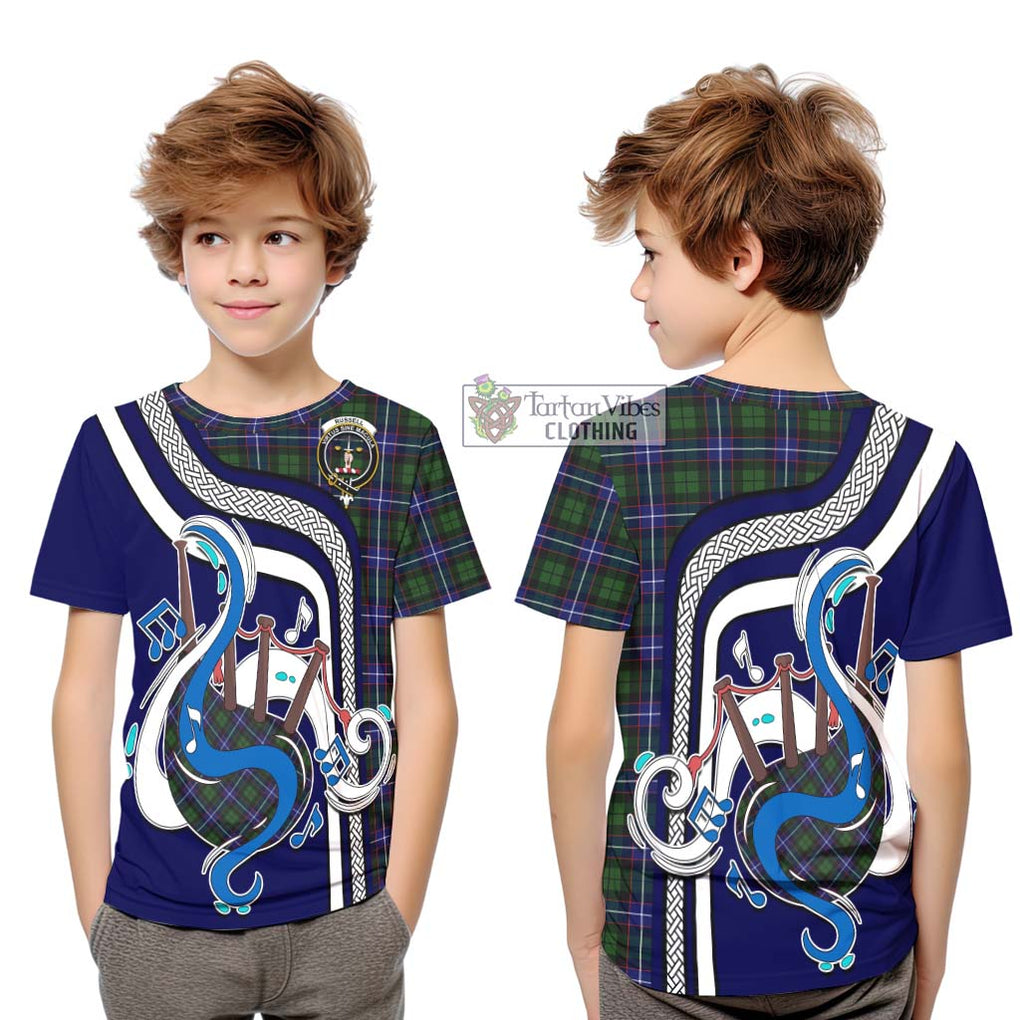 Tartan Vibes Clothing Russell Modern Tartan Kid T-Shirt with Epic Bagpipe Style