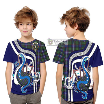 Russell Modern Tartan Kid T-Shirt with Epic Bagpipe Style