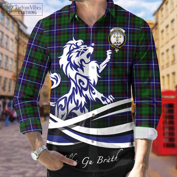 Russell Modern Tartan Long Sleeve Button Up Shirt with Alba Gu Brath Regal Lion Emblem
