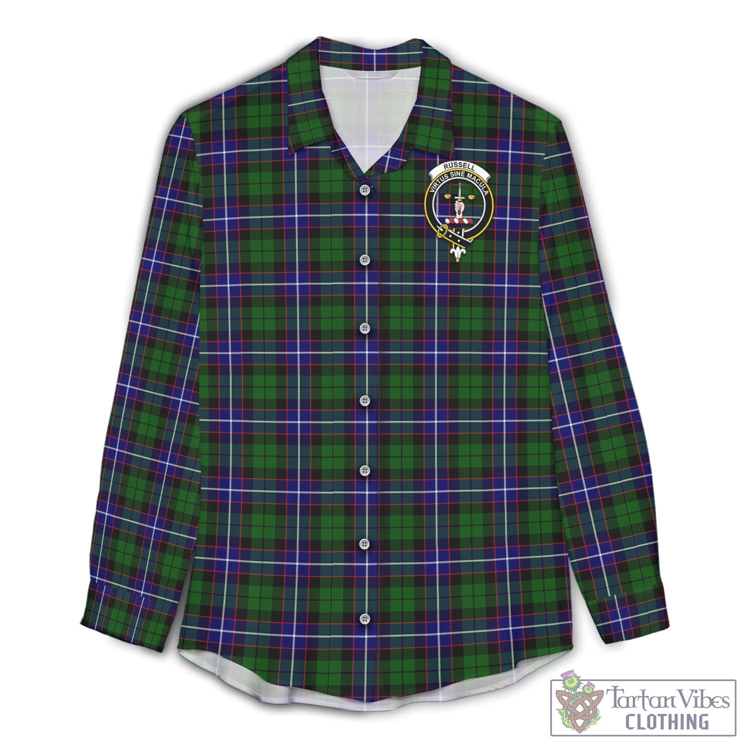 Tartan Vibes Clothing Russell Modern Tartan Womens Casual Shirt with Family Crest