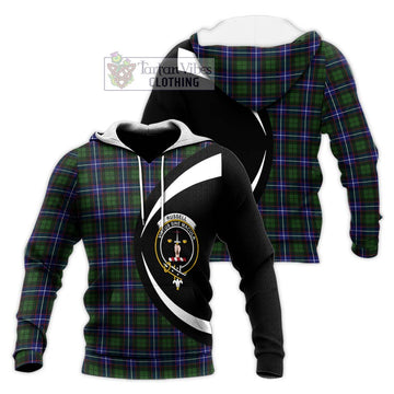 Russell Modern Tartan Knitted Hoodie with Family Crest Circle Style