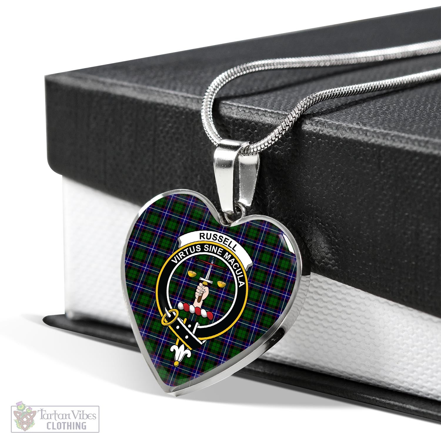 Tartan Vibes Clothing Russell Modern Tartan Heart Necklace with Family Crest