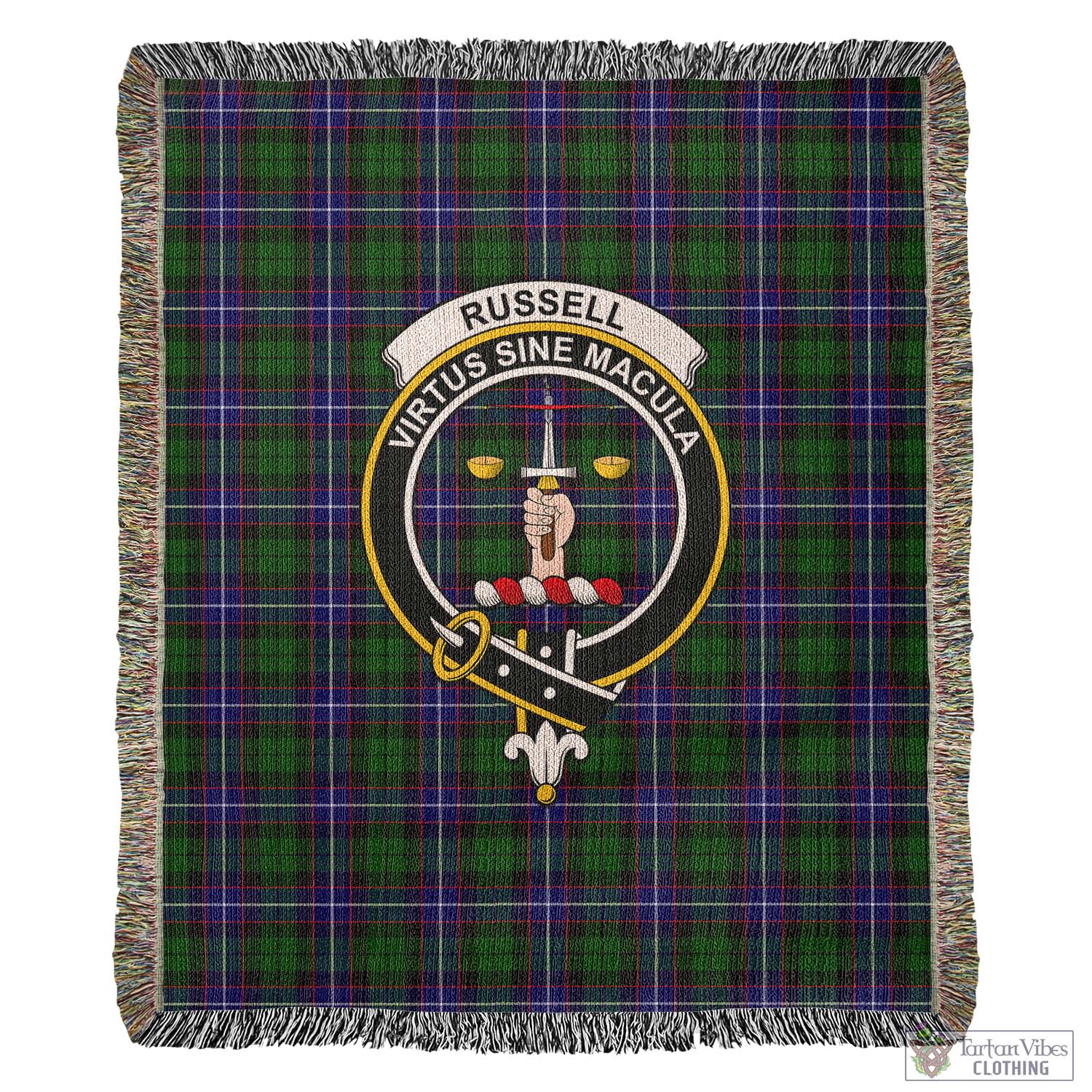 Tartan Vibes Clothing Russell Modern Tartan Woven Blanket with Family Crest