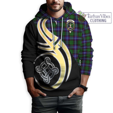 Russell Modern Tartan Hoodie with Family Crest and Celtic Symbol Style