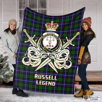 Russell Modern Tartan Blanket with Clan Crest and the Golden Sword of Courageous Legacy