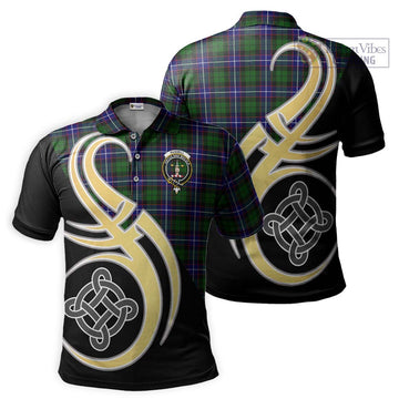 Russell Modern Tartan Polo Shirt with Family Crest and Celtic Symbol Style