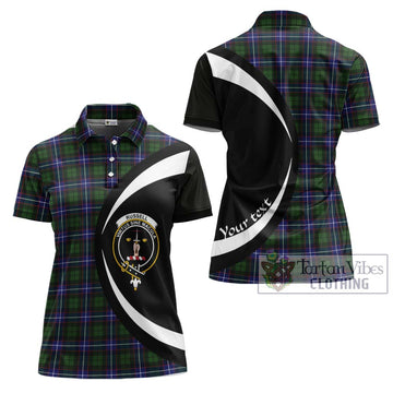 Russell Modern Tartan Women's Polo Shirt with Family Crest Circle Style