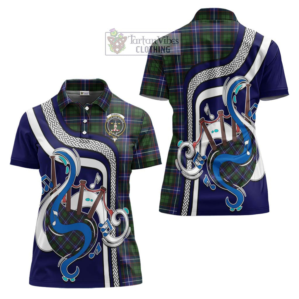 Russell Modern Tartan Women's Polo Shirt with Epic Bagpipe Style Women - Tartanvibesclothing Shop