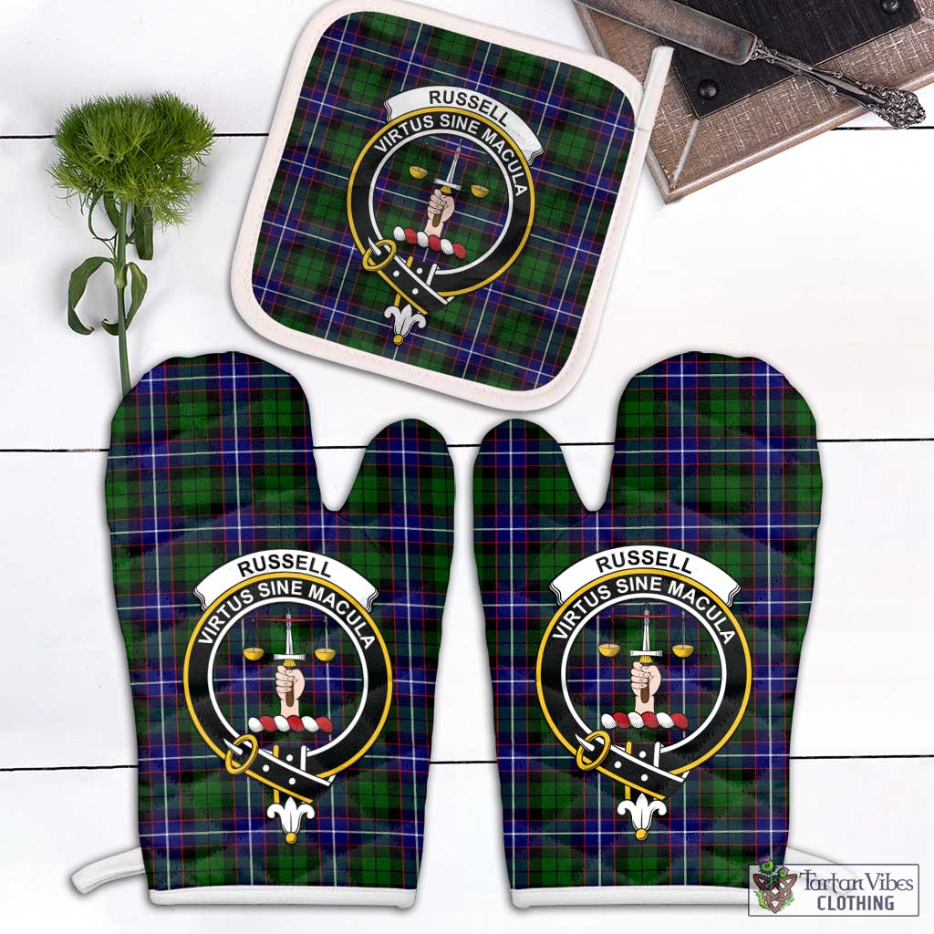 Tartan Vibes Clothing Russell Modern Tartan Combo Oven Mitt & Pot-Holder with Family Crest