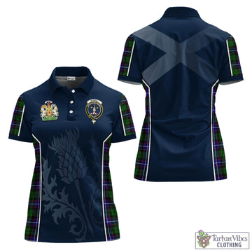 Russell Modern Tartan Women's Polo Shirt with Family Crest and Scottish Thistle Vibes Sport Style