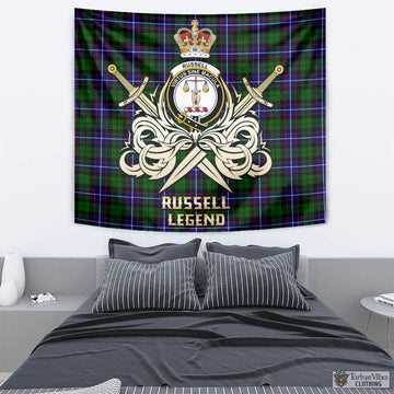 Russell Modern Tartan Tapestry with Clan Crest and the Golden Sword of Courageous Legacy
