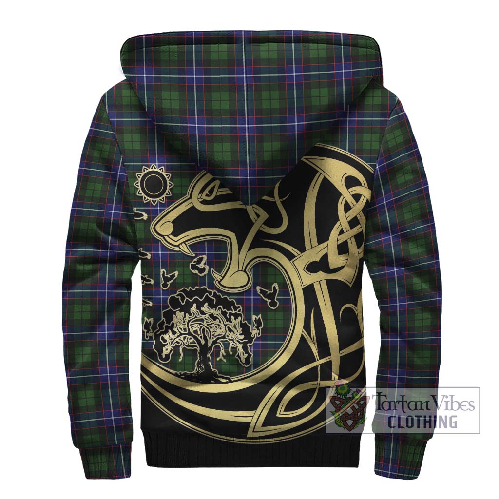 Tartan Vibes Clothing Russell Modern Tartan Sherpa Hoodie with Family Crest Celtic Wolf Style