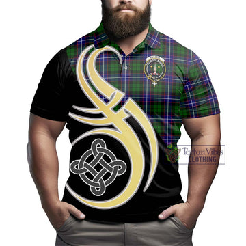 Russell Modern Tartan Polo Shirt with Family Crest and Celtic Symbol Style