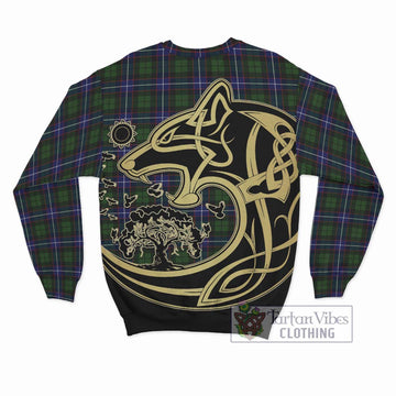 Russell Modern Tartan Sweatshirt with Family Crest Celtic Wolf Style
