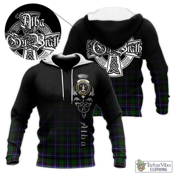 Russell Modern Tartan Knitted Hoodie Featuring Alba Gu Brath Family Crest Celtic Inspired