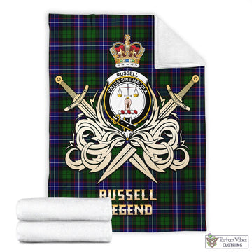 Russell Modern Tartan Blanket with Clan Crest and the Golden Sword of Courageous Legacy