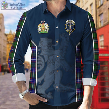 Russell Modern Tartan Long Sleeve Button Up Shirt with Family Crest and Lion Rampant Vibes Sport Style