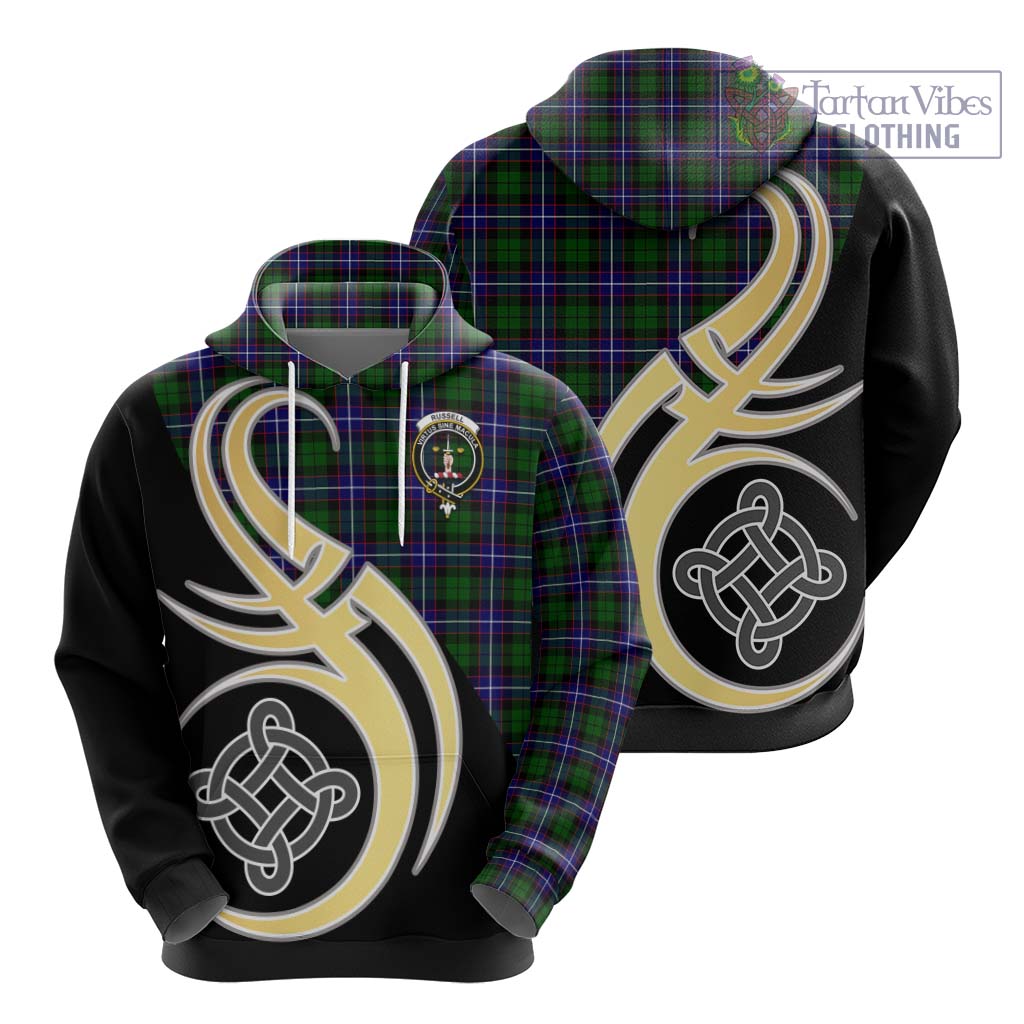 Tartan Vibes Clothing Russell Modern Tartan Hoodie with Family Crest and Celtic Symbol Style
